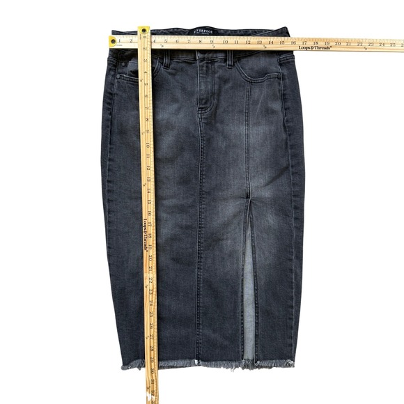 Liverpool Denim Midi Skirt Women 10 Black Excellent Raw Hem Front Slit Faded - Picture 3 of 7